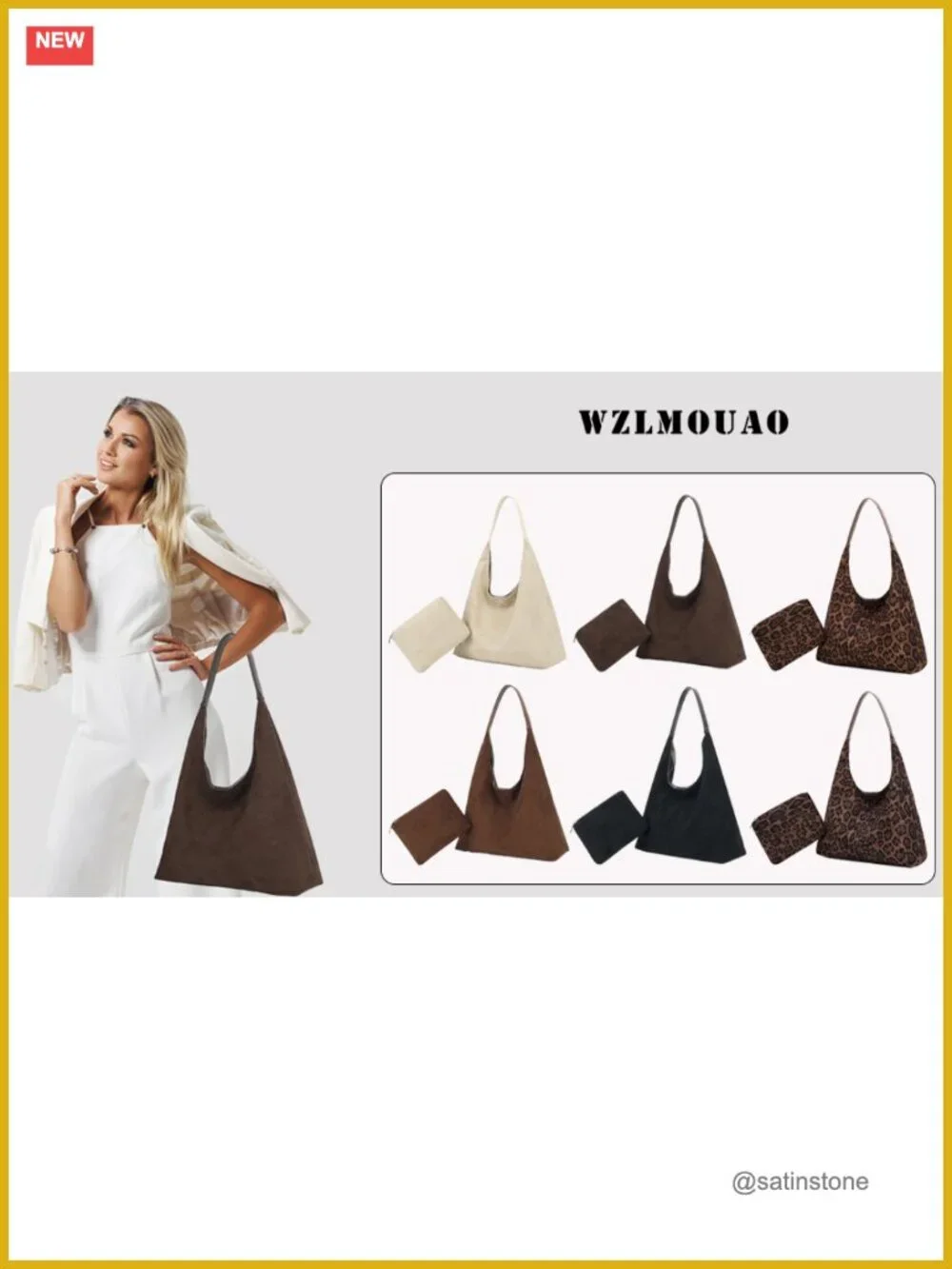 Faux Suede Slouchy Hobo Tote with Removable Pouch for Women